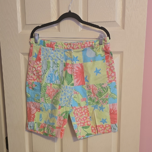 Lilly Pulitzer Pants - Lilly Pulitzer Patchwork Floral & Starfish Print Shorts in Coral, Aqua, Lime